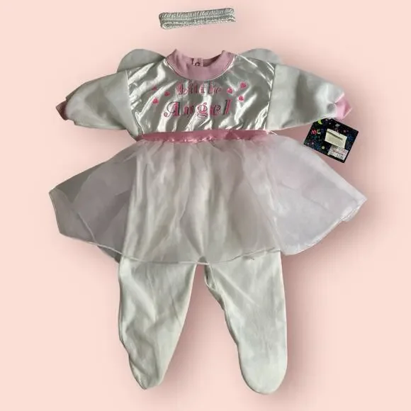 Vtg Angel Baby Girl 3-6 Months Pink White Tutu Wings Outfit Halloween Costume