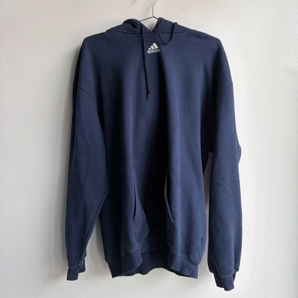 Adidas Center Logo Hoodie Navy Blue Mens Size Large Pullover Sweatshirt