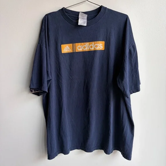 Adidas Mens Graphic Logo T-Shirt Navy Blue Orange Size 2XL
