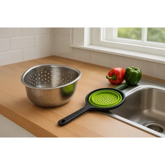Stainless Steel‎ Corner Colander & Collapsible Silicone Strainer Kitchen Set