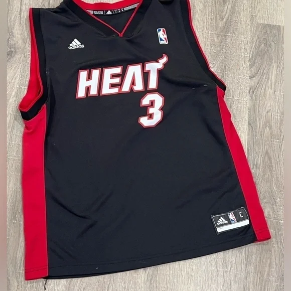 Adidas Miami Heat Dwyane Wade Number 3 Size Large Jump Man Jersey Black