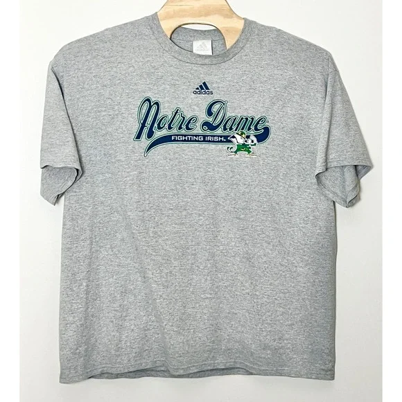 Adidas Notre Dame Fighting Irish T-Shirt Mens 2XL Gray Leprechaun Graphic Tee