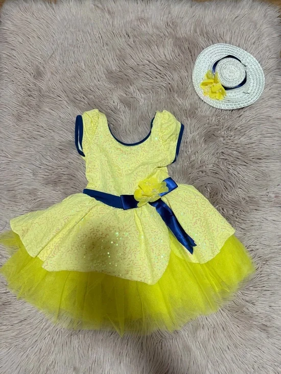 Yellow and Navy dance weissman Tulle with Matching Hat