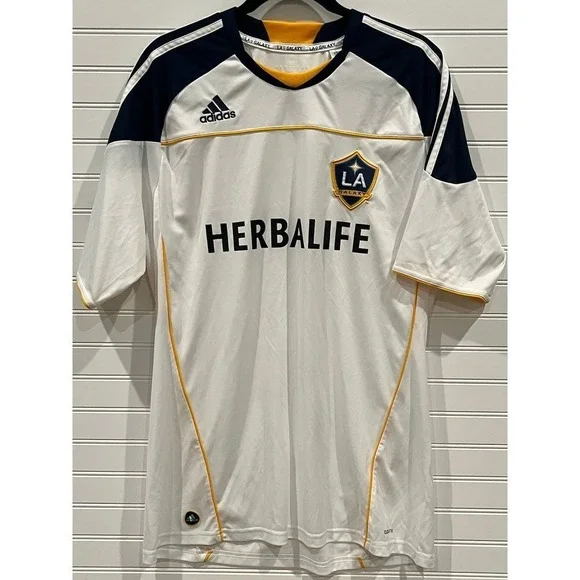 Adidas LA Galaxy MLS Soccer Jersey White Herbalife‎ Climalite Mens Large L