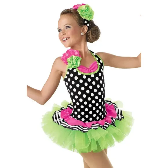 Pre-Owned Dance Costume XS Child Green Weissman 6851 Jazz Tap Latin Clogging Po