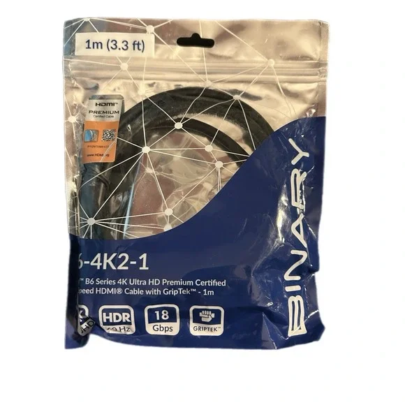 Binary B6 Series 4K Ultra HD Premium Certified GripTek HDMI‎ Cable 1m (3.3ft)