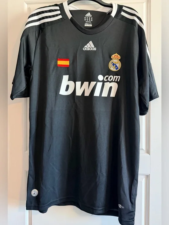adidas Black and White Real Madrid Bwin Logo Soccer Jersey