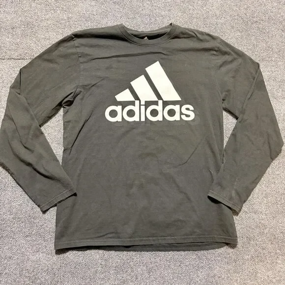 Adidas Shirt Mens Large Black Long Sleeve Golf Logo Graphic Tee Tagless Casual