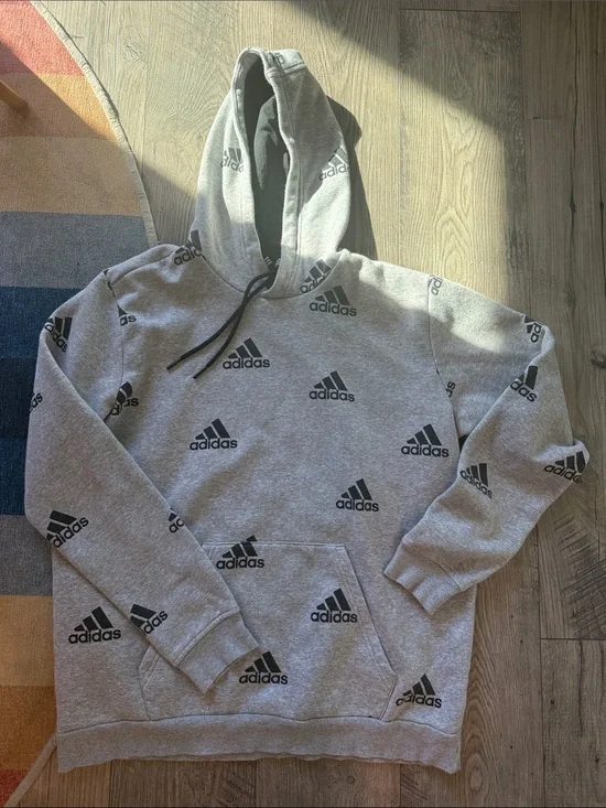 Adidas Men's Gray Logo Allover Hoodie size medium