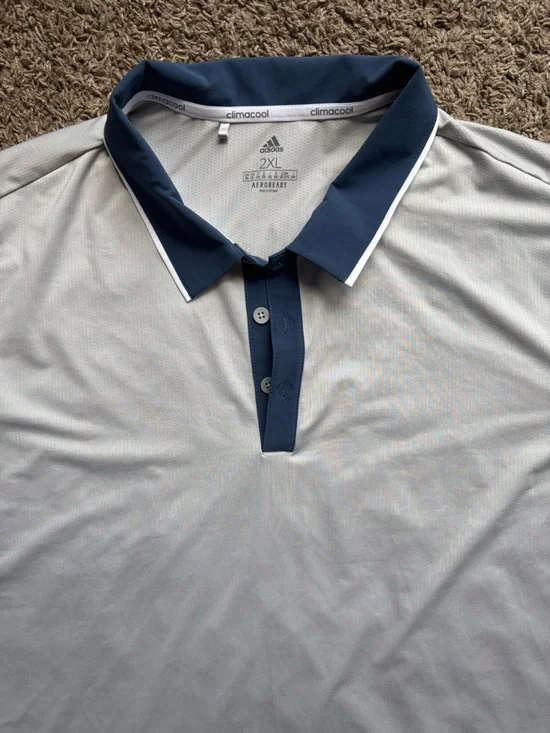 adidas Men's Light Gray Polo with Navy Collar