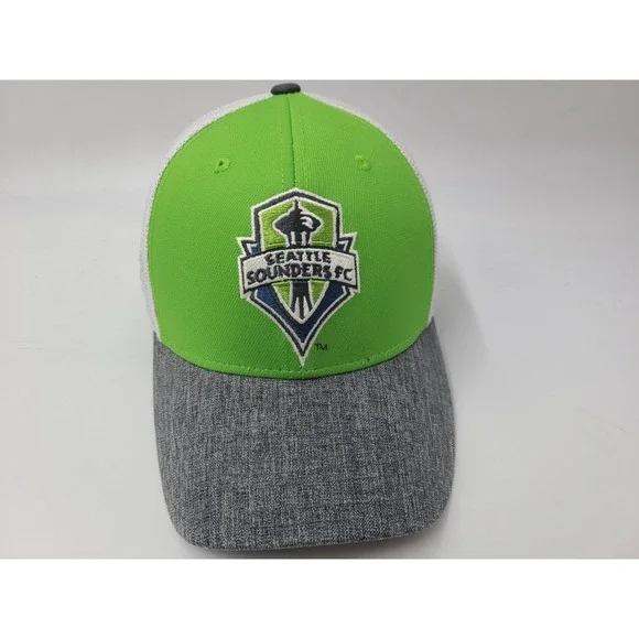 Seattle Sounders FC‎ Adidas Mesh Trucker Snapback Hat Cap MLS Green Gray White