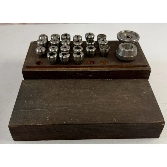 Vintage Lathe Collet Set Of 20 In Wood Box Milling Watch Making Machinist
