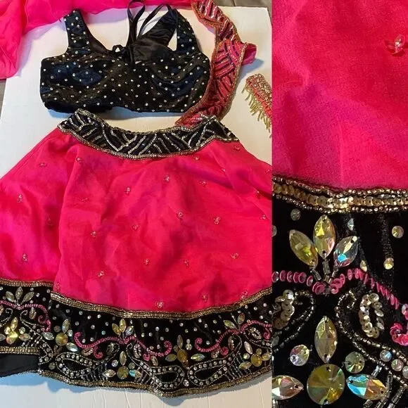 Glamour solo custom dance costume black hot pink Indian Bollywood hot pink LC