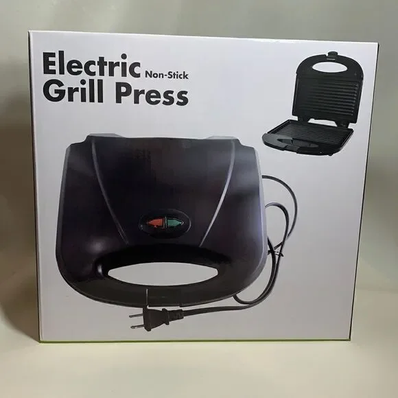 Intertek Electric Grill Press Non-Stick Compact Quick Classic Black Locking Lid