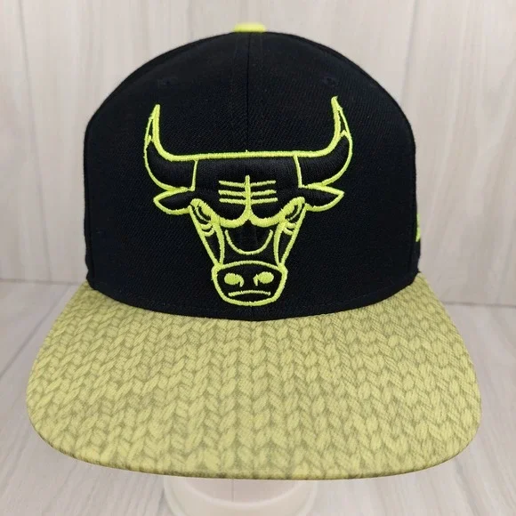 Adidas Chicago Bulls Hat Mens OSFA Black Neon Yellow Embroidered Snapback Cap