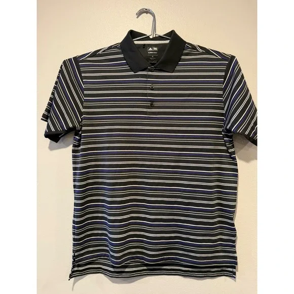 Adidas Golf ClimaCool Mens Medium Black Striped Short Sleeve Polo Shirt 1890