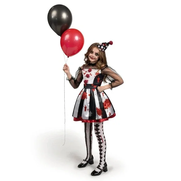 Girls Scary Bloody Clown Halloween Costume Size M 8-10yrs Jester Haunted House