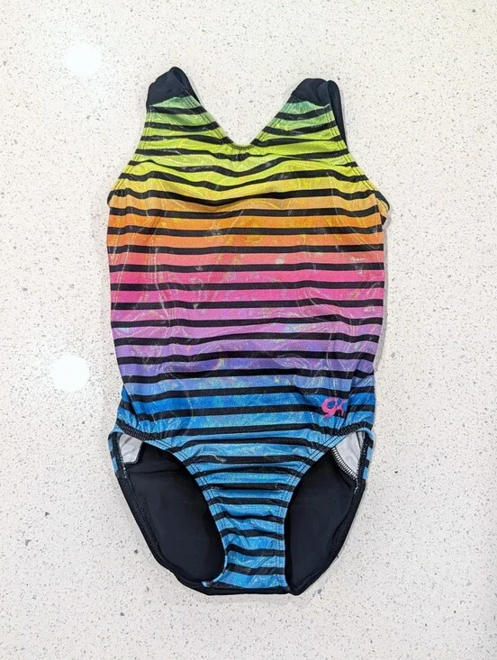 HOLOGRAPHIC GK Elite Child Small CS gymnastics dance Leotard Rainbow Stripes