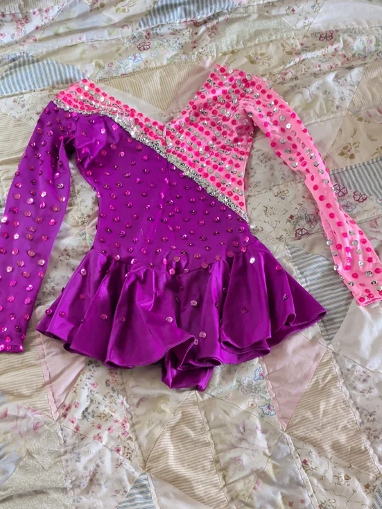 Girls' Two-Tone Purple & Pink Rhinestone Dance Dress