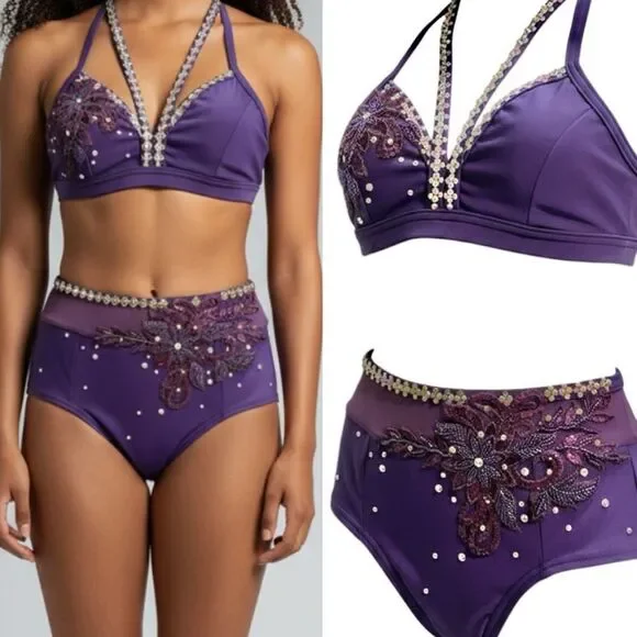 Custom solo dance convention contemporary costume 2 piece purple MA adult NEW