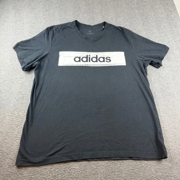 Adidas T-Shirt Men's 2XL Black Short Sleeve Box Logo Graphic Tee Cotton