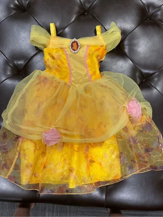 Disney Belle Yellow Princess Tulle Dress with Pink Rose Accents