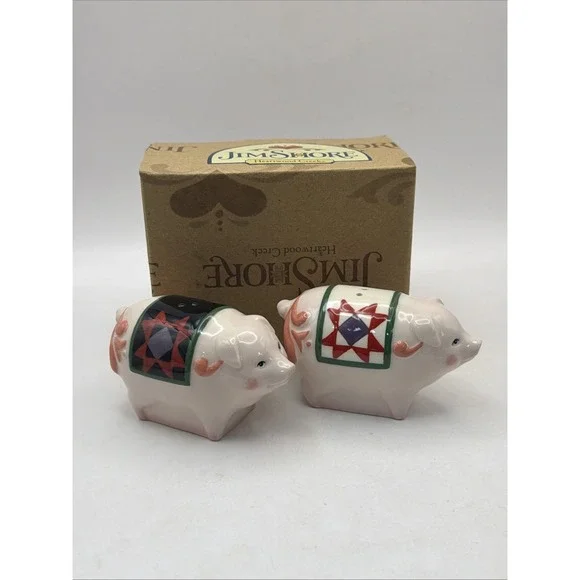 Jim Shore Salt Pepper Shakers Heartwood Creek Ceramic Enesco Pig NIB