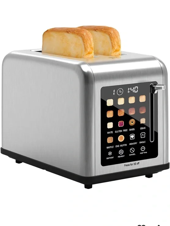 Brushed Stainless Steel 2-Slice Digital Toaster with Touch Controls