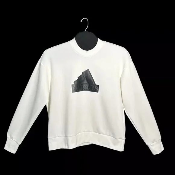 Adidas Men's Casual Fleece Pullover Sweatshirt XL White/Black Logo Front Accent‎