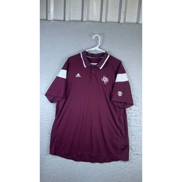 Adidas Polo Shirt Mens XL Maroon Excellent Texas A&M Aggies SEC Climalite