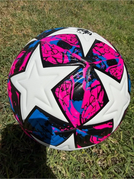 adidas White Soccer Ball with Pink, Blue and Black Graphic