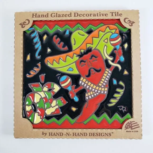 Paradie's Ole Red Chili Pepper Sombrero Hanging Decorative Tile Hand Glazed USA
