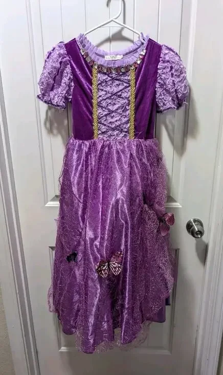 Rapunzel Halloween Costume Girls Size 8-10 Purple Princess Dress Butterfly's