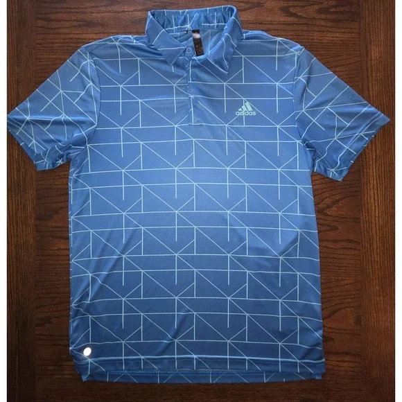 Adidas Polo Shirt Men's Blue Rush Jacquard Lines Geometric Golf