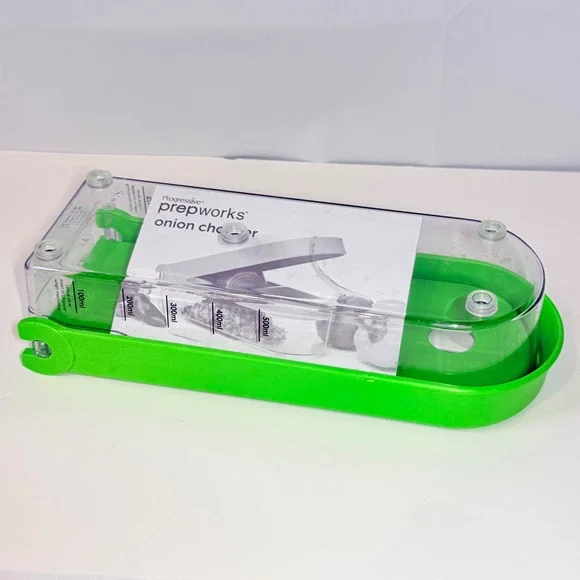 Progressive Prepworks Onion Chopper Green Vegetable Dicer with Measurements