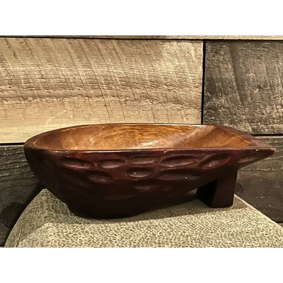 Vintage Wooden‎ Nut Bowl Lid Handcrafted Walnut Shaped M/L