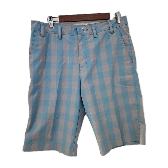 Mens Adidas Sz 32 Golf , Casual Shorts Blue/ Gray Plaid‎ Vacation Classic