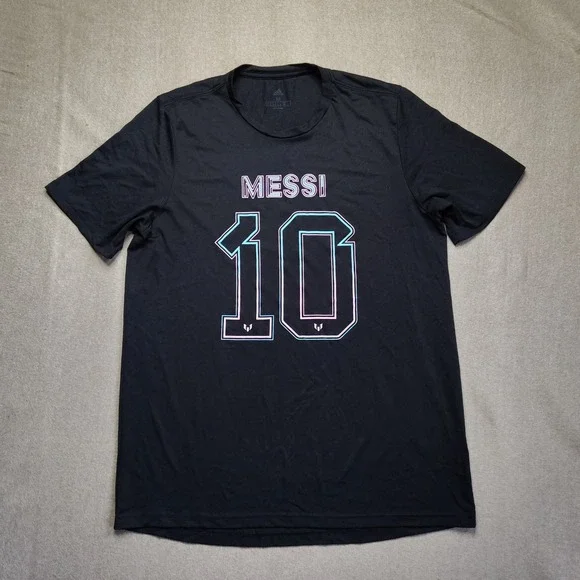 Adidas Messi 10 Soccer T-Shirt Mens Medium Black Aeroready Graphic Tee