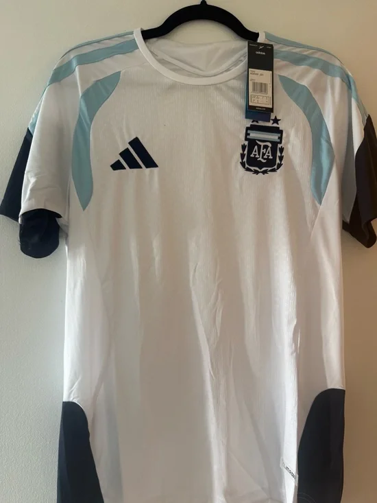 adidas White and Light Blue Argentina Football Jersey training