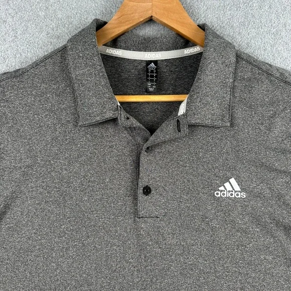 Adidas Polo Shirt Mens L Gray Golf Performance Short Sleeve‎ Heathered Stretch
