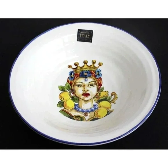 New Large Ceramic Round Serving Bowl Salad Bowl Sicilia Made in Italy Kitchen