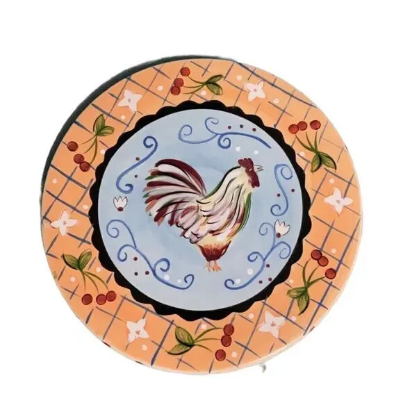 Ceramic Round Country Kitchen Rooster Trivet Hand Painted 8”