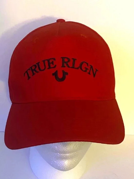 True Religion Red Baseball Cap Black Embroidered Logo 100% Cotton Adult One Size