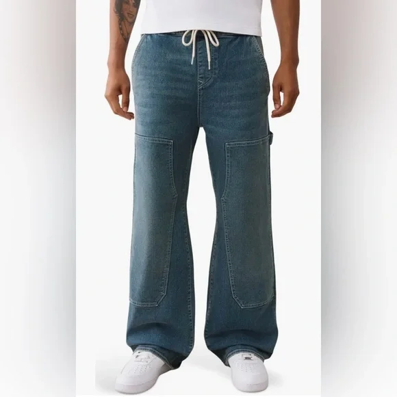 NWT True Religion Vinny Denim Carpenter Pants Medium Wash Size 36