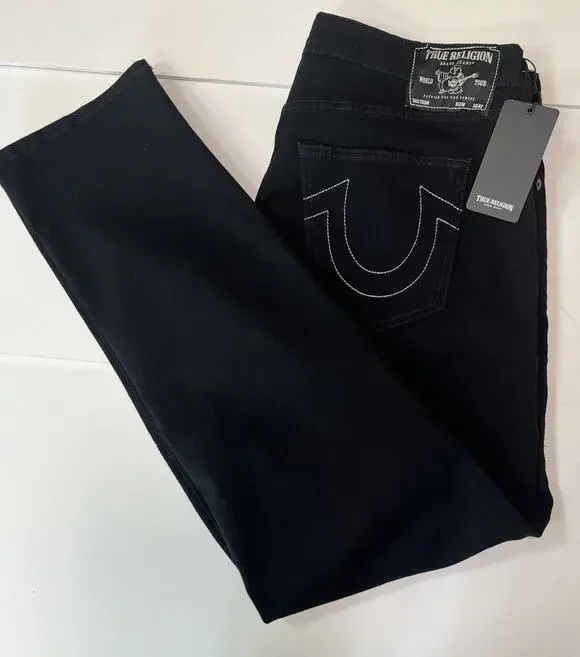 True Religion Jeans Mens 36x32 Geno Relaxed Slim No Flap Black Denim NWT