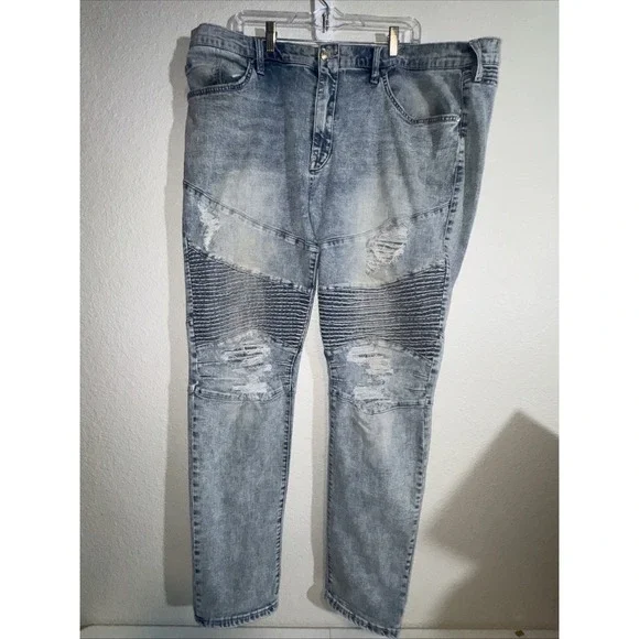 True Religion Men's Jeans 44X34 Rocco Motto Skinny Bleached Distressed