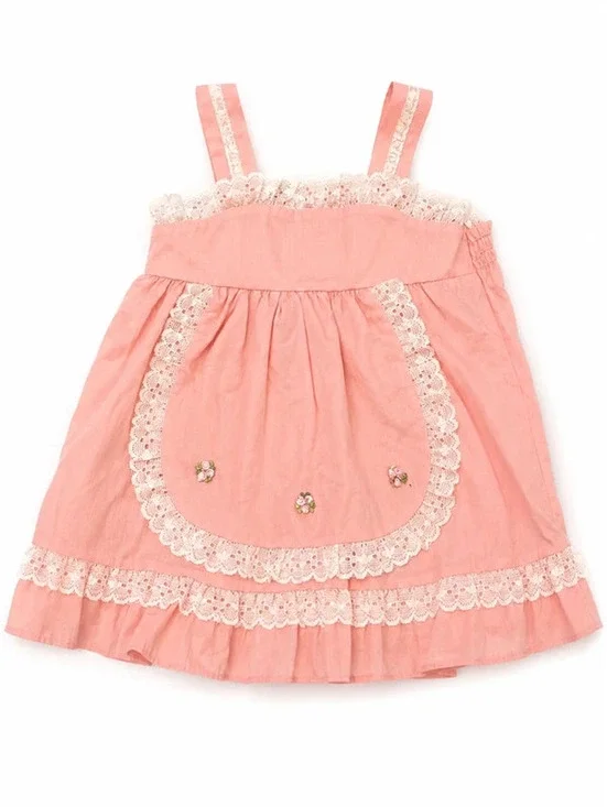 Vintage Toddlertime JCPenney Pink Apron Sundress 3T Lace Prairie Cottage Dress