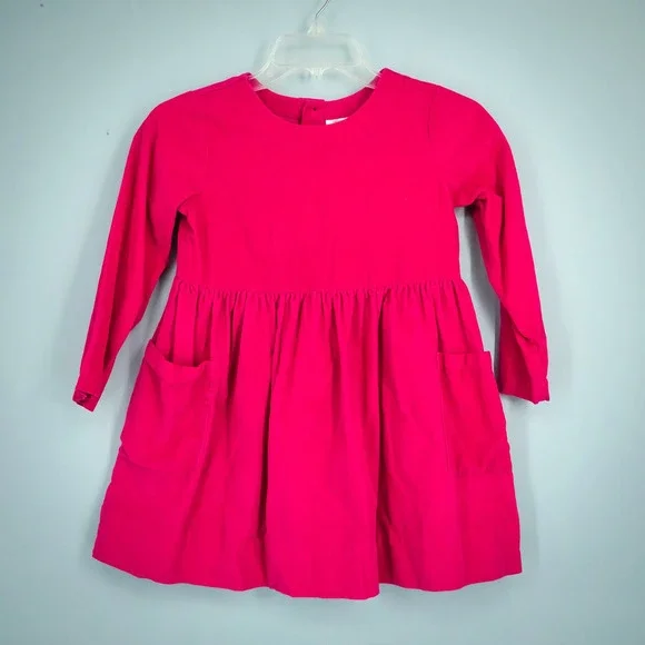 Hanna Andersson 120 Size 6 7 Pink Corduroy Crew Long Sleeve Fit Flare Dress