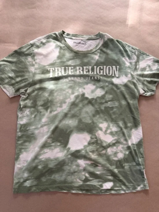 True Religion Green Tie Dye Logo Graphic Tee Size Large