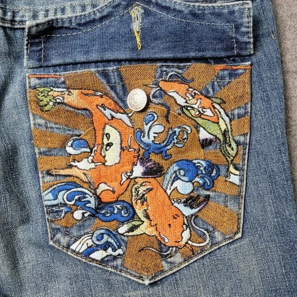 True Religion Billy Jeans Men's 40x33 Bootcut Blue‎ Denim Koi Embroidery USA